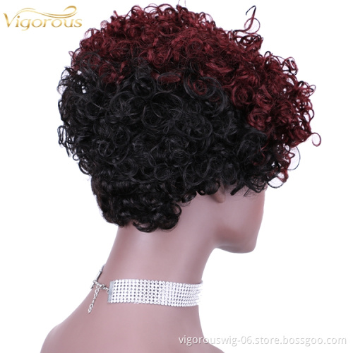 Vigorous Top Quality Ombre Black Roots To Red Afro Kinky Curly Wigs for Black Women Short Side Part Human Hair Wholesale Price
